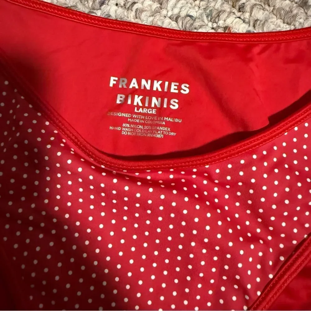 NWT Frankie’s Bikinis Dove Catalina Bikini Bottom in Scarlet Red Dot- Size Large
